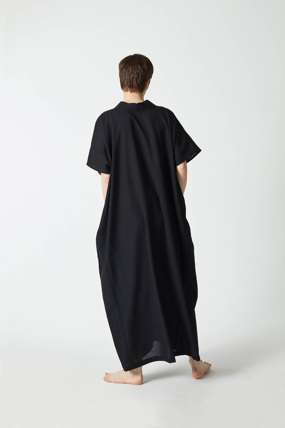 Japanese inspired modern kaftan and wrap long dress in black wool