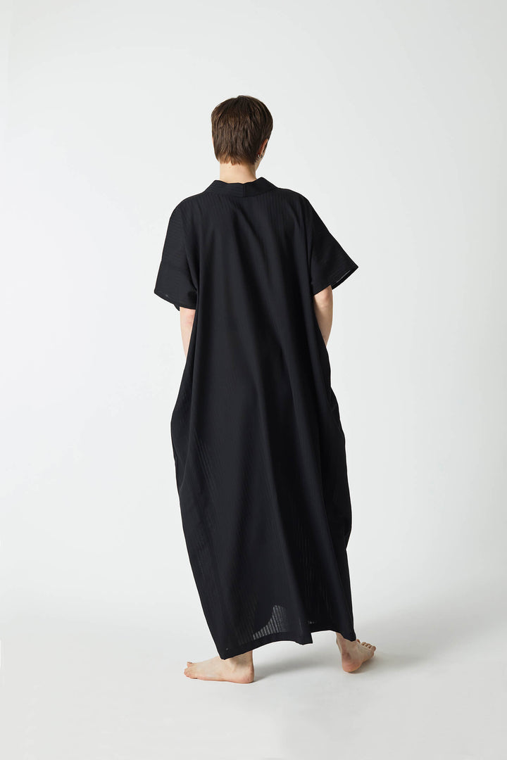 Japanese inspired modern kaftan and wrap long dress in black wool
