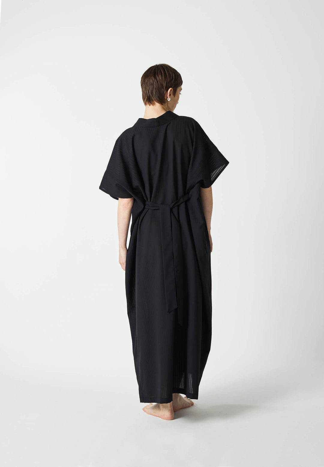 Japanese inspired modern kaftan and wrap long dress in black wool