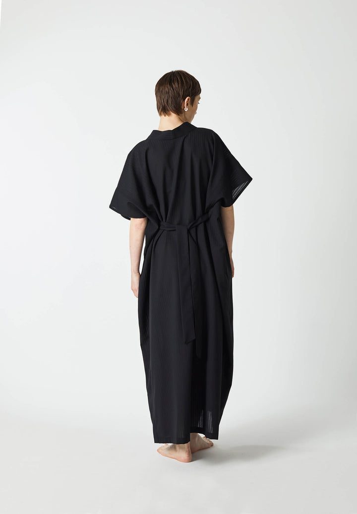 Japanese inspired modern kaftan and wrap long dress in black wool